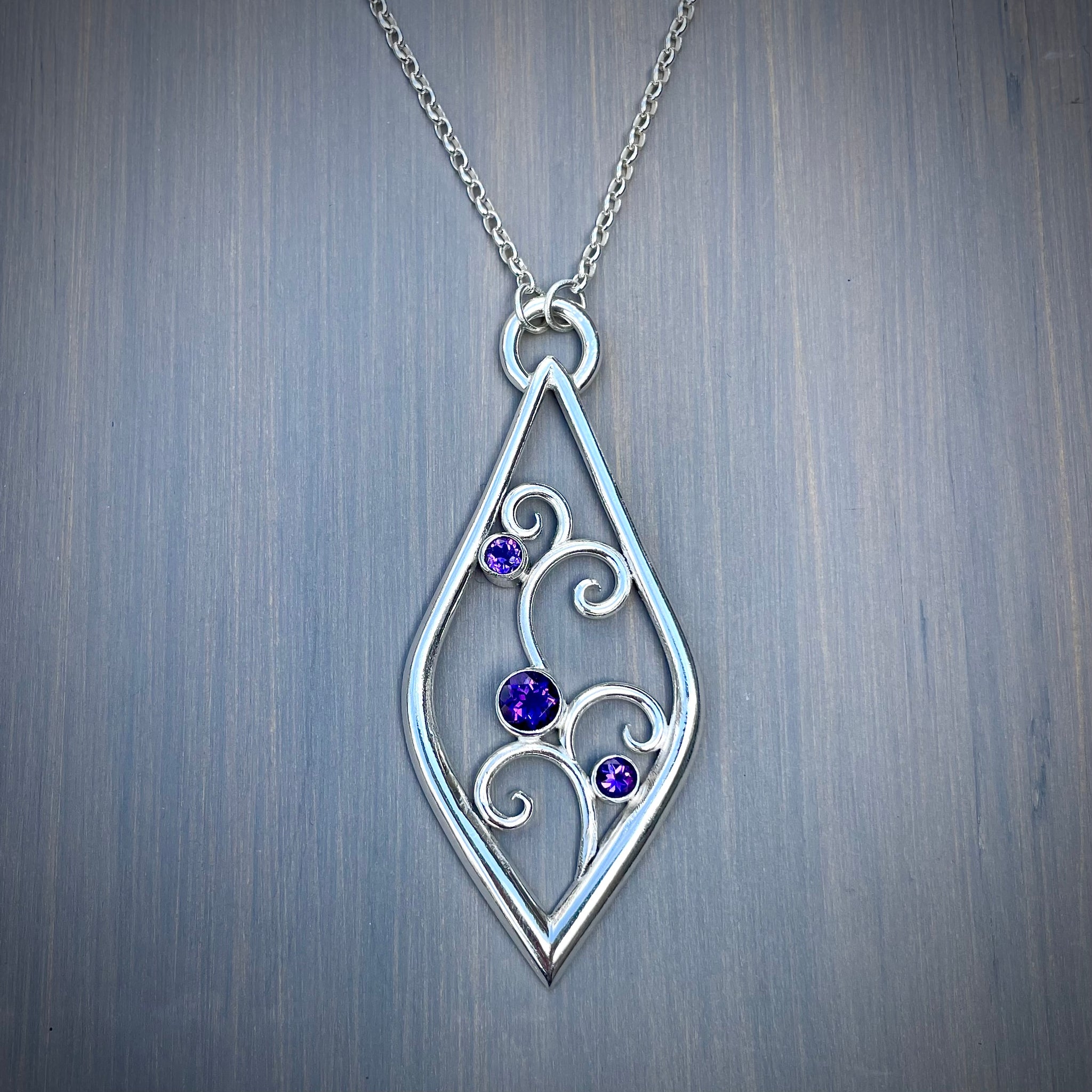 Triple Amethyst Forged Filigree Pendant – Forge and Fountain